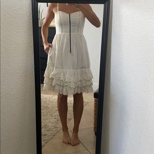 white wedding dress with blue accents